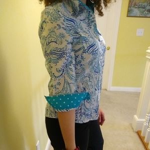 Vintage Jones NY Signature blue and white blouse